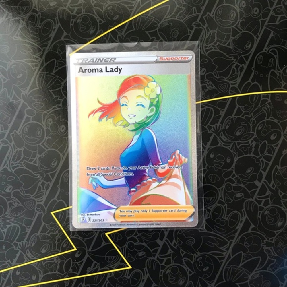 Aroma Lady Trainer Rainbow Secret Rare Authentic Pokemon Card #221/203
